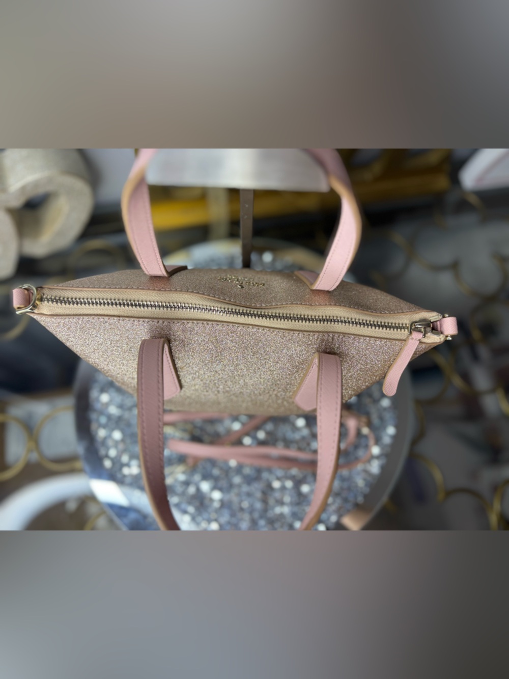 kate spade Rose Gold Glitter Shoulder Bag with Pink Trim - Picture 5 of 12